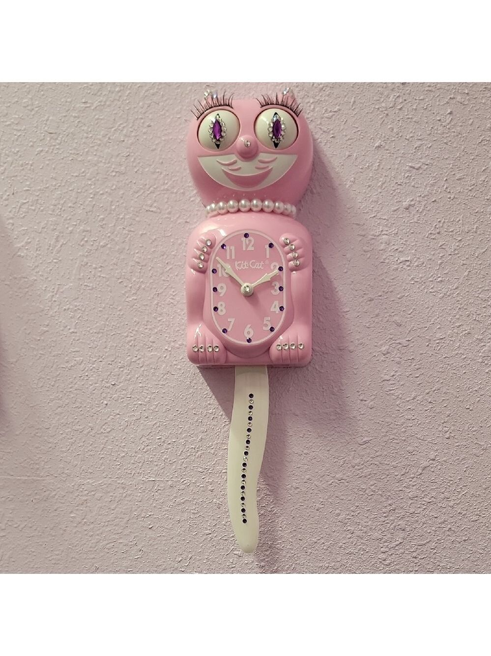 Jeweled Pink Satin Lady Kit-Cat Klock clock SUPER RARE with white tail - Picture 2 of 5